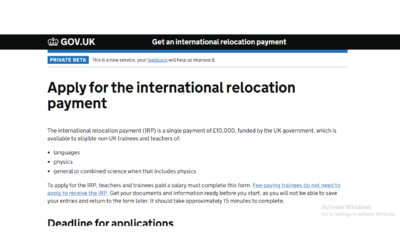 Job Opportunity In UK For International Teachers Via The International Relocation Payment Plan